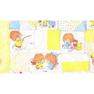 Vintage Patchwork Print Baby Quilt Child Yellow Little Lil Shavers 1970 Satin